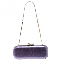 Pre Owned Versace Purple Python Box Clutch