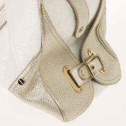 Pre Owned Versace Jumbo White Logo Jacquard Bowler Bag