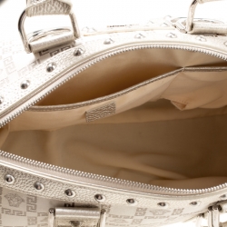 Pre Owned Versace Metallic Beige Signature Fabric and Leather Snap Out Of It Satchel