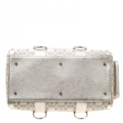 Pre Owned Versace Metallic Beige Signature Fabric and Leather Snap Out Of It Satchel