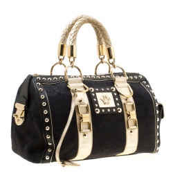 Pre Owned Versace Black Signature Fabric Studded Snap Out Of It Satchel 