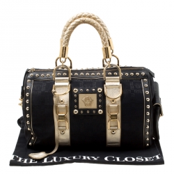 Pre Owned Versace Black Signature Fabric Studded Snap Out Of It Satchel 