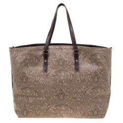 Pre Owned Versace Beige/Brown Barocco Heritage Coated Canvas and Snakeskin Trim Shopper Tote