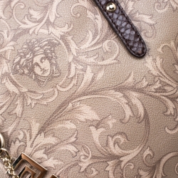 Pre Owned Versace Beige/Brown Barocco Heritage Coated Canvas and Snakeskin Trim Shopper Tote