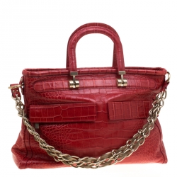 Versace Red Croc Embossed Leather Top Handle Bag