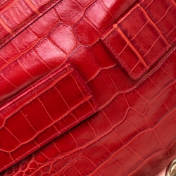 Versace Red Croc Embossed Leather Top Handle Bag