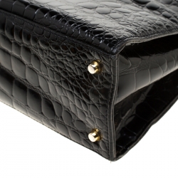 Pre Owned Versace Black Croc Embossed Leather Tote