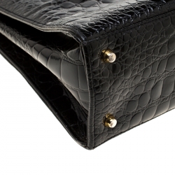 Pre Owned Versace Black Croc Embossed Leather Tote