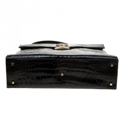Pre Owned Versace Black Croc Embossed Leather Tote