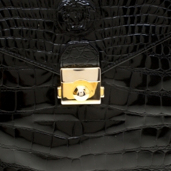 Pre Owned Versace Black Croc Embossed Leather Tote