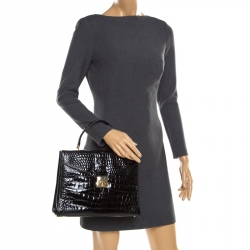Pre Owned Versace Black Croc Embossed Leather Tote