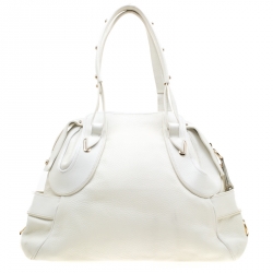 Pre Owned Versace Off White Leather Dome Satchel