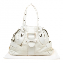 Pre Owned Versace Off White Leather Dome Satchel