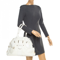 Pre Owned Versace Off White Leather Dome Satchel