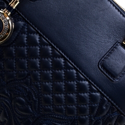 Versace Navy Blue Quilted Leather Athena Vanitas Top Handle Bag