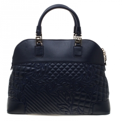 Versace Navy Blue Quilted Leather Athena Vanitas Top Handle Bag