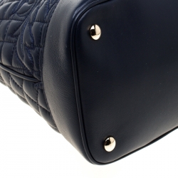 Versace Navy Blue Quilted Leather Athena Vanitas Top Handle Bag