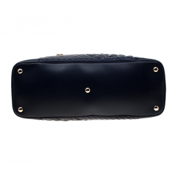Versace Navy Blue Quilted Leather Athena Vanitas Top Handle Bag