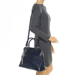 Versace Navy Blue Quilted Leather Athena Vanitas Top Handle Bag