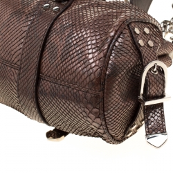 Versace Brown Snake Embossed Leather Madonna Boston Bag