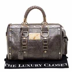 Pre Owned Versace Grey Quilted Python Snap Out Of It Satchel