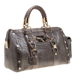 Pre Owned Versace Grey Quilted Python Snap Out Of It Satchel