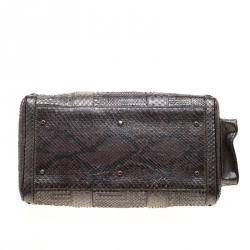 Pre Owned Versace Grey Quilted Python Snap Out Of It Satchel