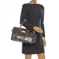 Pre Owned Versace Grey Quilted Python Snap Out Of It Satchel