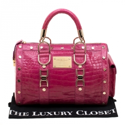 Pre Owned Versace Pink Crocodile Snap Out Of It Satchel