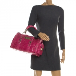 Pre Owned Versace Pink Crocodile Snap Out Of It Satchel