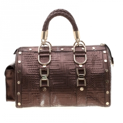 Pre Owned Versace Bronze Snakeskin Embossed Leather Couture Boston Bag