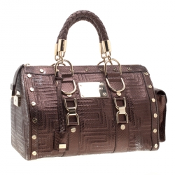 Pre Owned Versace Bronze Snakeskin Embossed Leather Couture Boston Bag