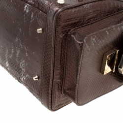 Pre Owned Versace Bronze Snakeskin Embossed Leather Couture Boston Bag