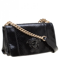 Pre Owned Versace Black Python Palazzo Chain Clutch Bag