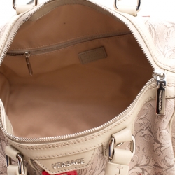 Pre Owned Versace Beige/Red Brocco Printed Leather Boston Bag
