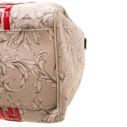 Pre Owned Versace Beige/Red Brocco Printed Leather Boston Bag