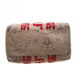 Pre Owned Versace Beige/Red Brocco Printed Leather Boston Bag