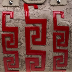 Pre Owned Versace Beige/Red Brocco Printed Leather Boston Bag