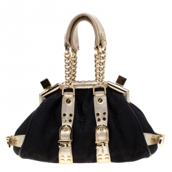 Pre Owned Versace Black Signature Fabric and Leather Madonna Boston Bag