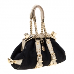 Pre Owned Versace Black Signature Fabric and Leather Madonna Boston Bag