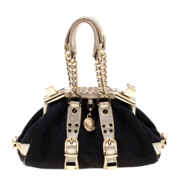 Pre Owned Versace Black Signature Fabric and Leather Madonna Boston Bag