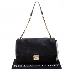 Pre Owned حقيبة كتف فرساتشي جلد سوداء مبطنة كوتور