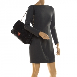 Pre Owned حقيبة كتف فرساتشي جلد سوداء مبطنة كوتور