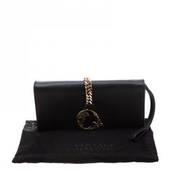 Pre Owned Versace Collection Black Pebbled Leather Clutch