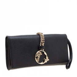 Pre Owned Versace Collection Black Pebbled Leather Clutch