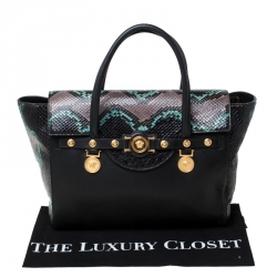 Versace Black Leather and Python Embossed Tote