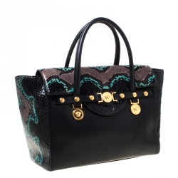 Versace Black Leather and Python Embossed Tote