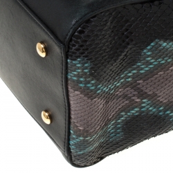 Versace Black Leather and Python Embossed Tote