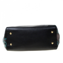 Versace Black Leather and Python Embossed Tote