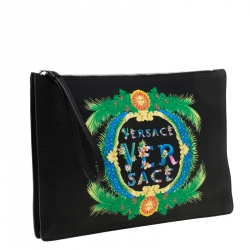 Pre Owned حقيبة كلتش فيرساتشي ميامي جلد أسود